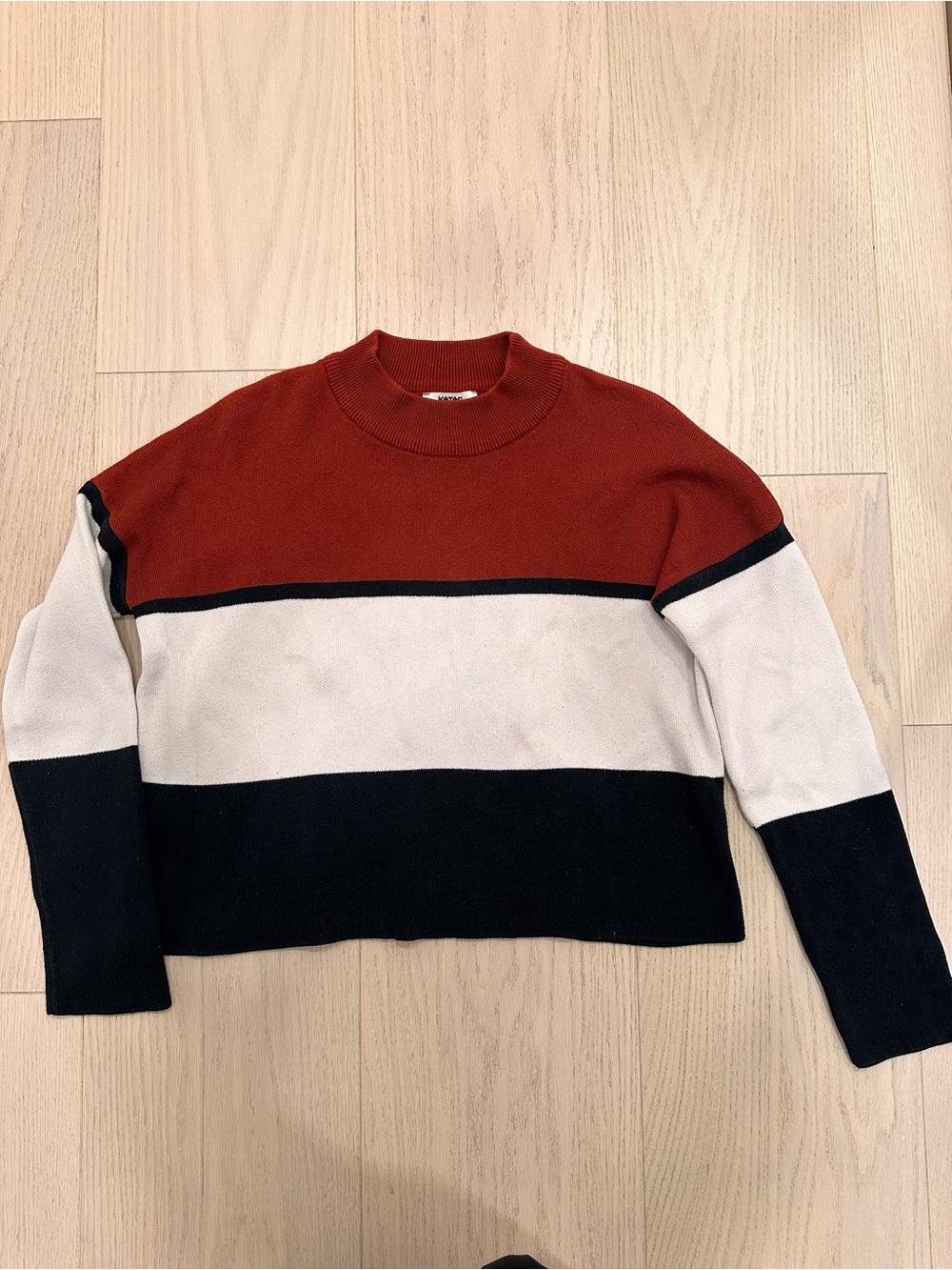 Koton Colorblock Striped Crewneck Sweater in Rust, White & Black